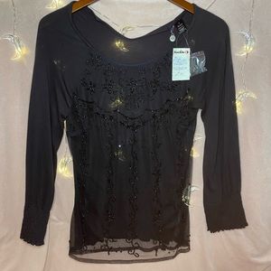 ☁️NWT Black Beaded Long Sleeve Blouse from Buckle